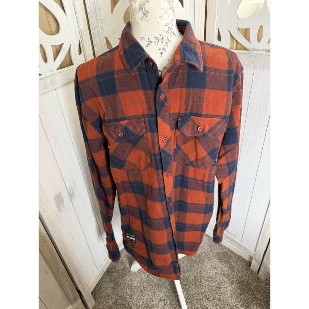 Fox Racing Flannel Shirt Plaid Button Up Motocross Streetwear Orange Size Large